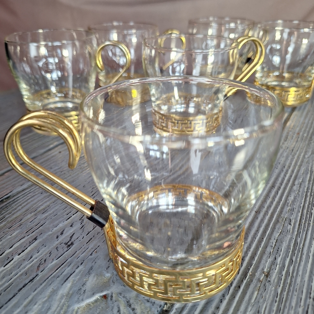 Vintage Libbey Glass Co. "Greek Key" Continental Coffee Cups 6 - Picture 8 of 10